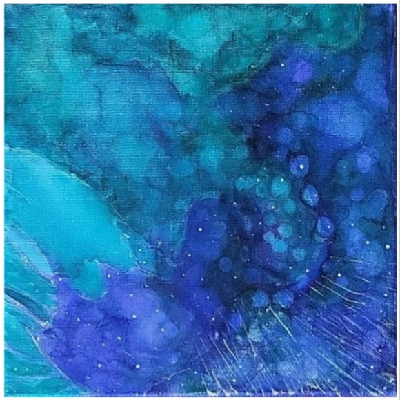 Hand Crafted Turquoise and Purple Abstract Design 12 x 12 Inches Canvas Painting - Picture 2 of 4